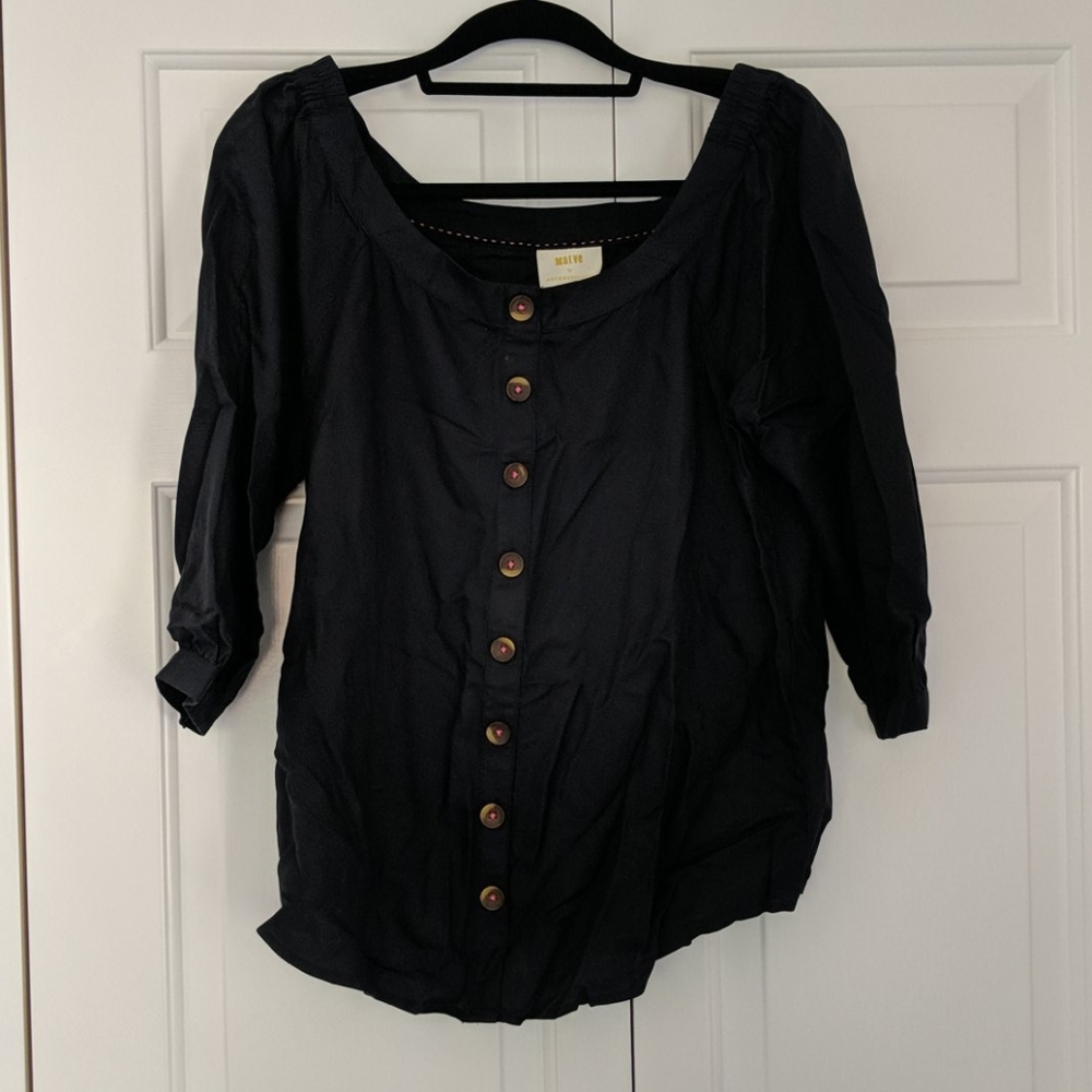 Anthropologie Maeve Black Button Down Blouse